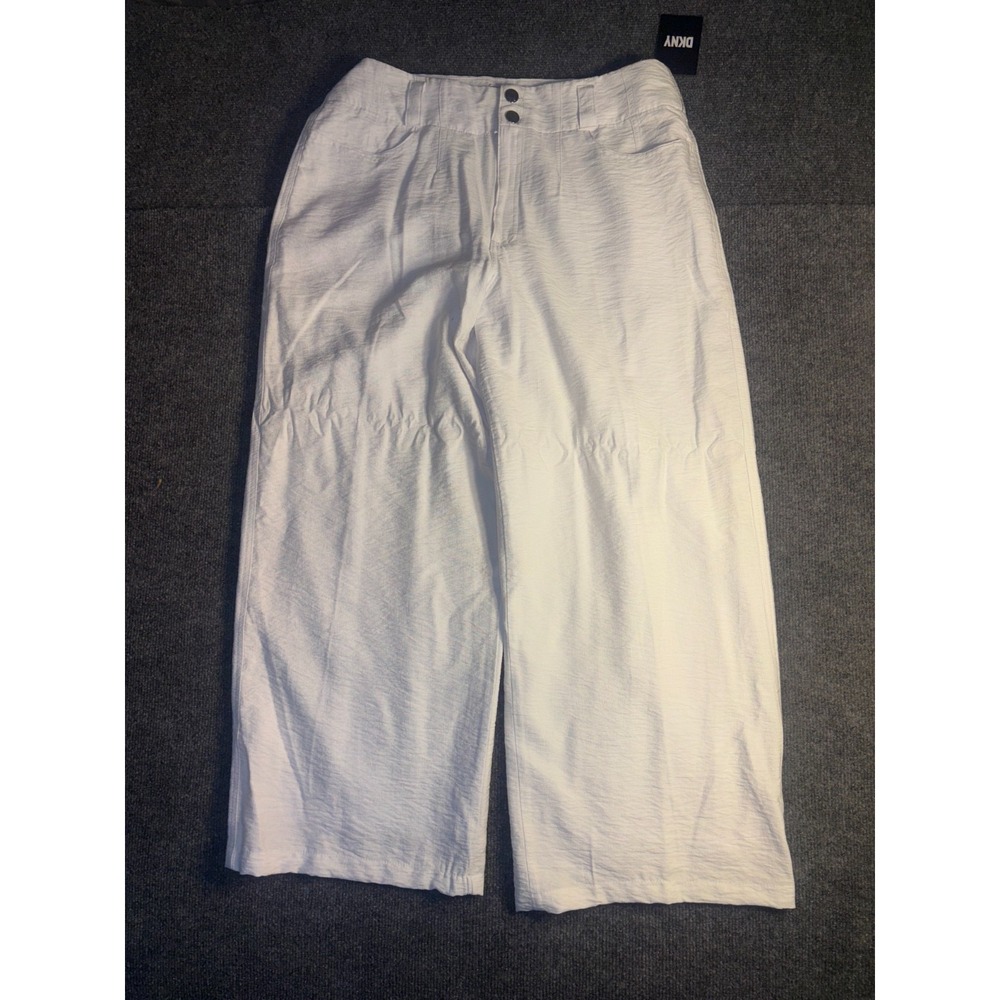 DKNY Pants Women's Size 12 White Lined Relaxed Highwaisted Flat Front Wide Leg
